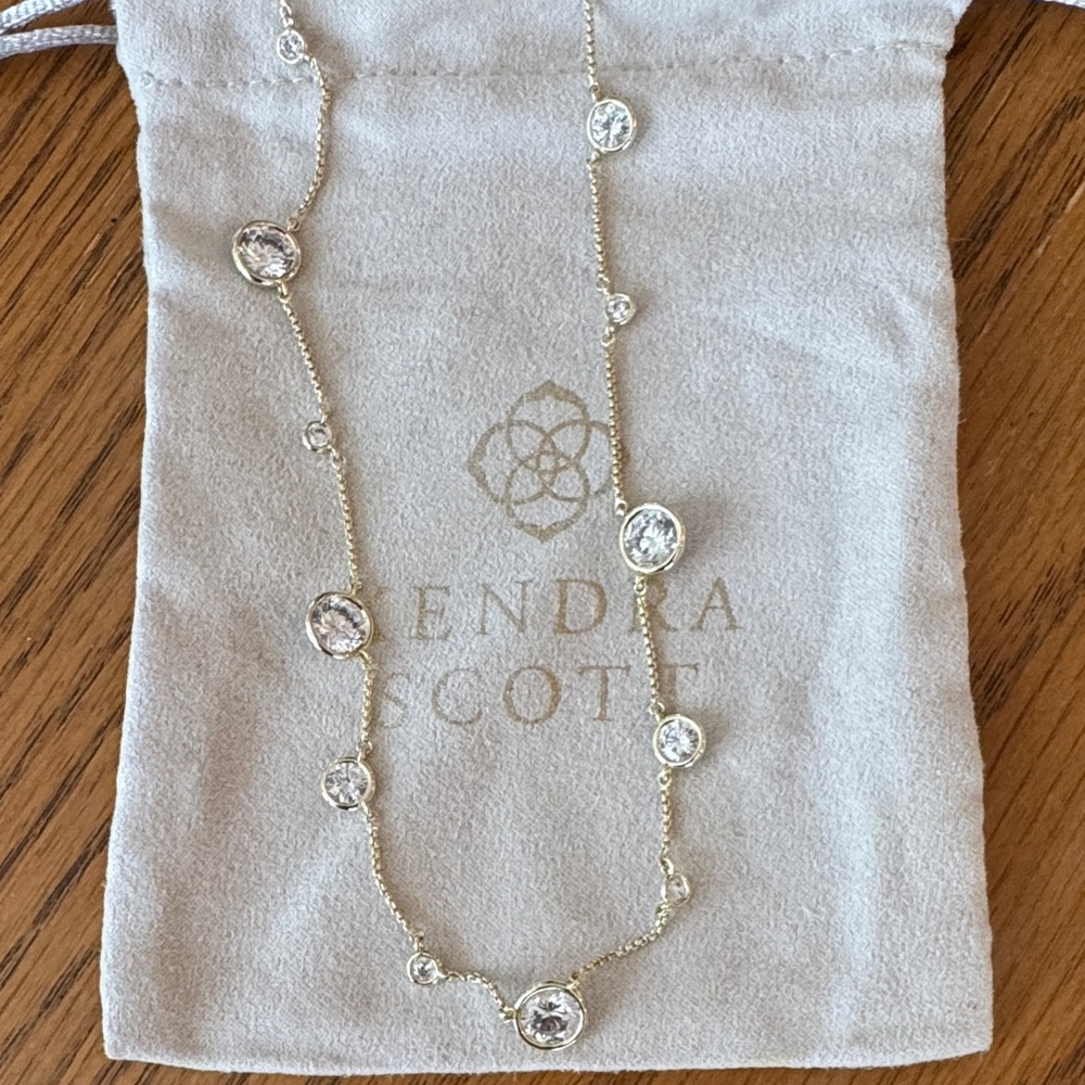 Kendra Scott Clementine Necklace Gold White CZ Adjustable - Picture 2 of 3